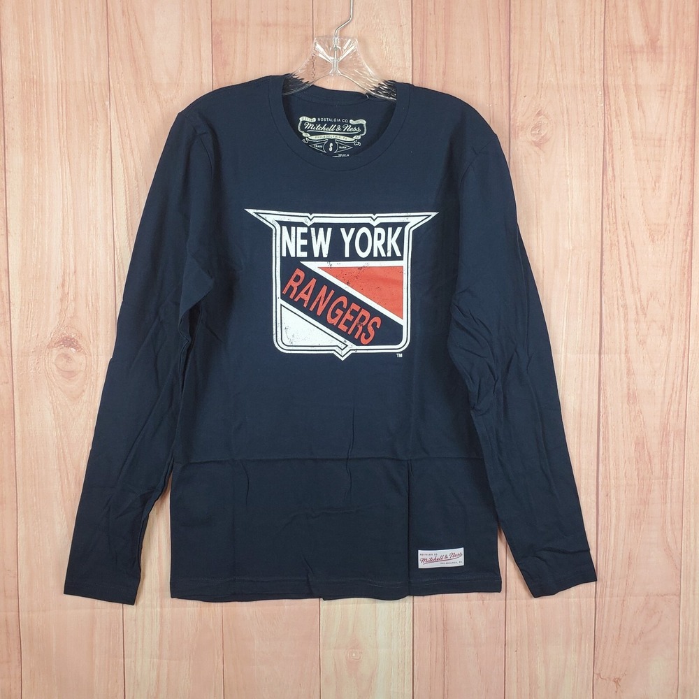 Mitchell & Ness Mens Shirt Sz Small Navy Blue Long Sleeve New York Rangers